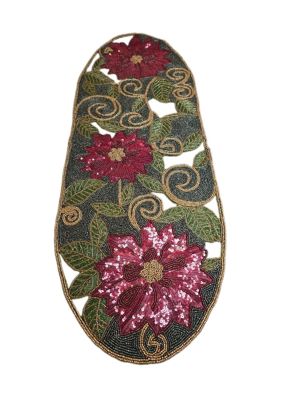 Pier 1 Imports Beaded Christmas Poinsettia Table Runner 13x36 Holiday NWT